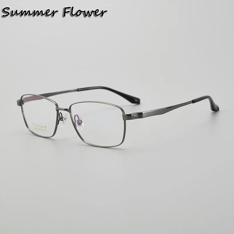 Summer Flower Men's Full Rim Big Polygon Square Titanium Eyeglasses 82918 Full Rim Summer Flower Gray