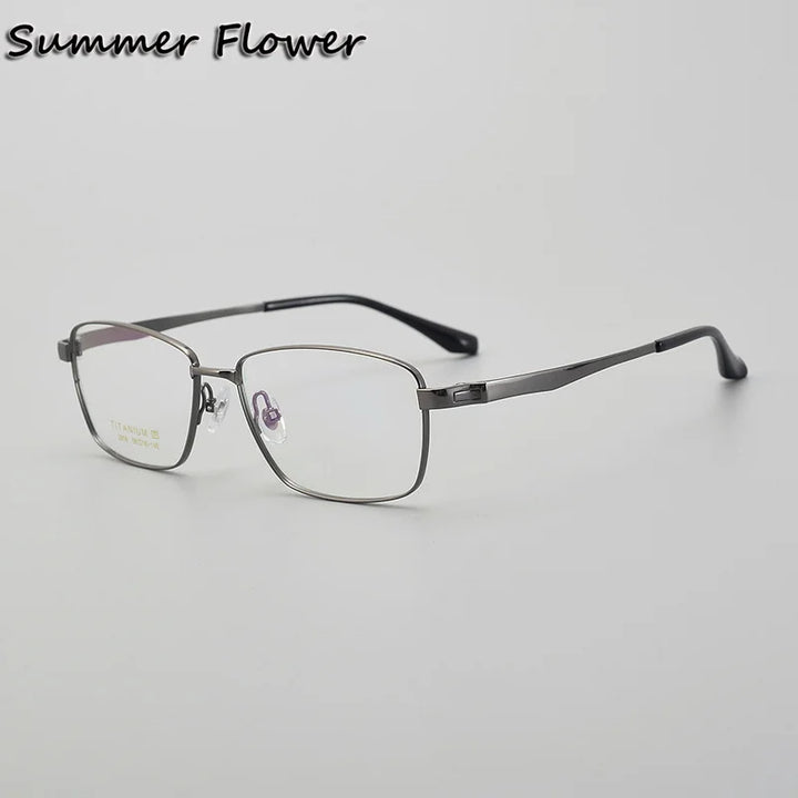 Summer Flower Men's Full Rim Big Polygon Square Titanium Eyeglasses 82918 Full Rim Summer Flower Gray