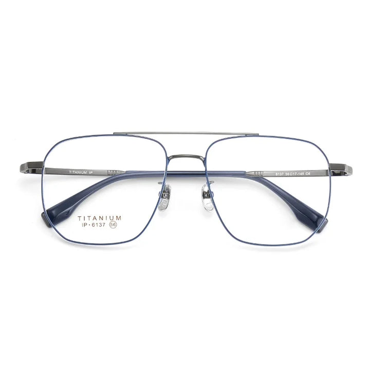 KatKani Men's Full Rim Square Double Bridge Titanium Eyeglasses 6137 Full Rim KatKani Eyeglasses   