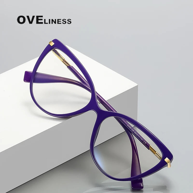 Oveliness Women's Full Rim Cat Eye Tr 90 Titanium Eyeglasses 2098 Full Rim Oveliness   