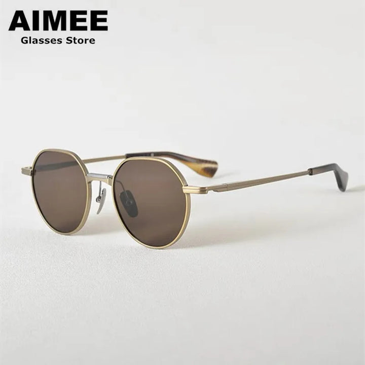 Aimee Unisex Full Rim Flat Top Round Titanium Sunglasses 19150