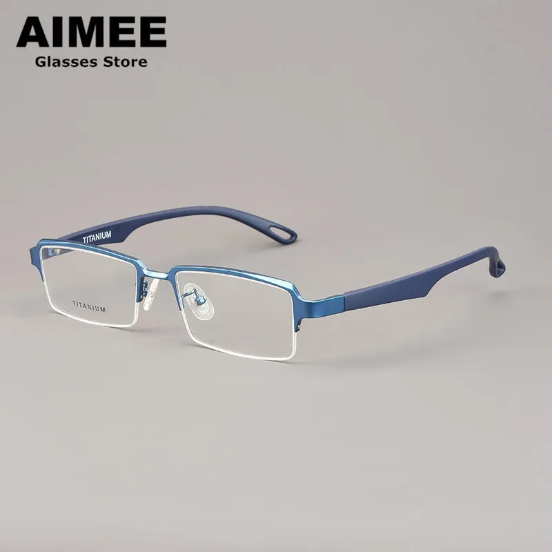 Aimee Unisex Semi Rim Big Square Titanium Eyeglasses 11505 Semi Rim Aimee Blue  