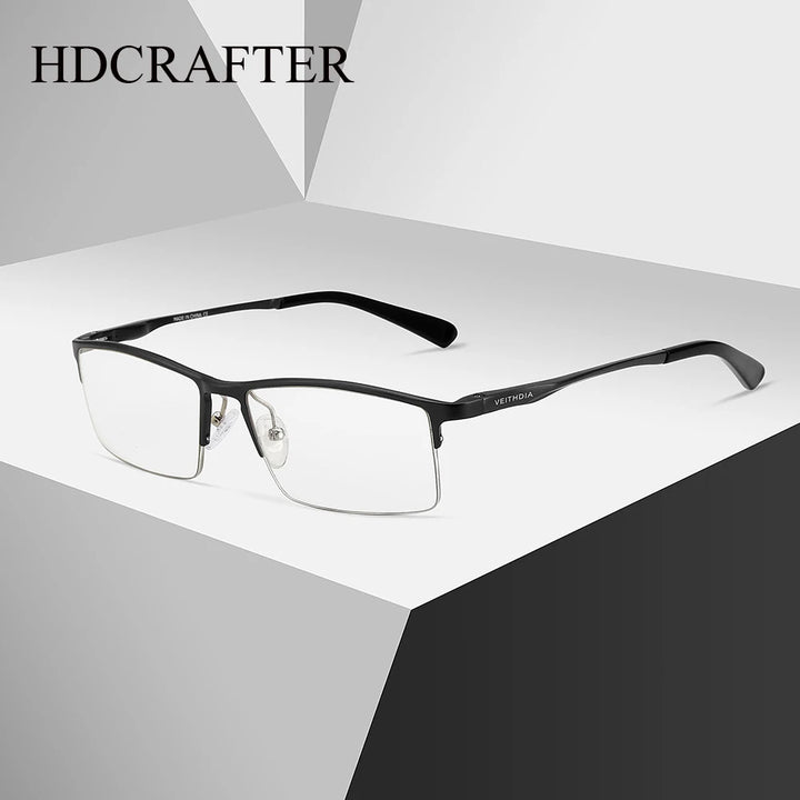 Hdcrafter Men's Semi Rim Square Al Mg Alloy Tr 90 Eyeglasses 8721