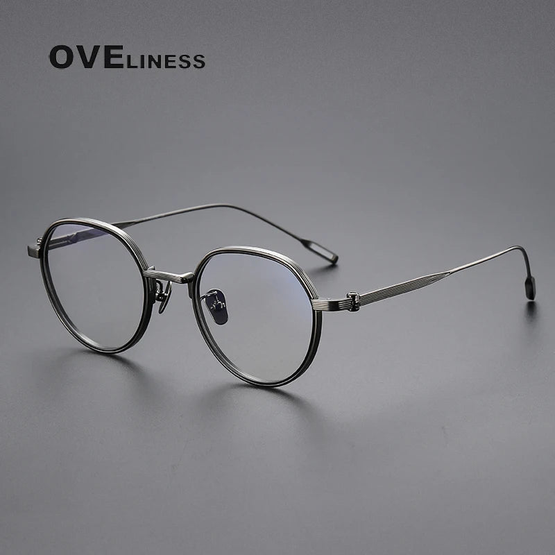 Oveliness Unisex Full Rim Flat Top Round Titanium Eyeglasses Kv61 Full Rim Oveliness gun  