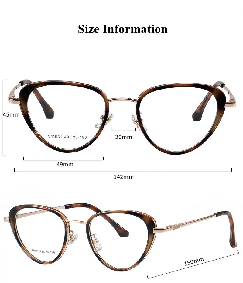 Chashma Ochki Women's Full Rim Cat Eye Alloy Tr 90 Titanium Eyeglasses 119314