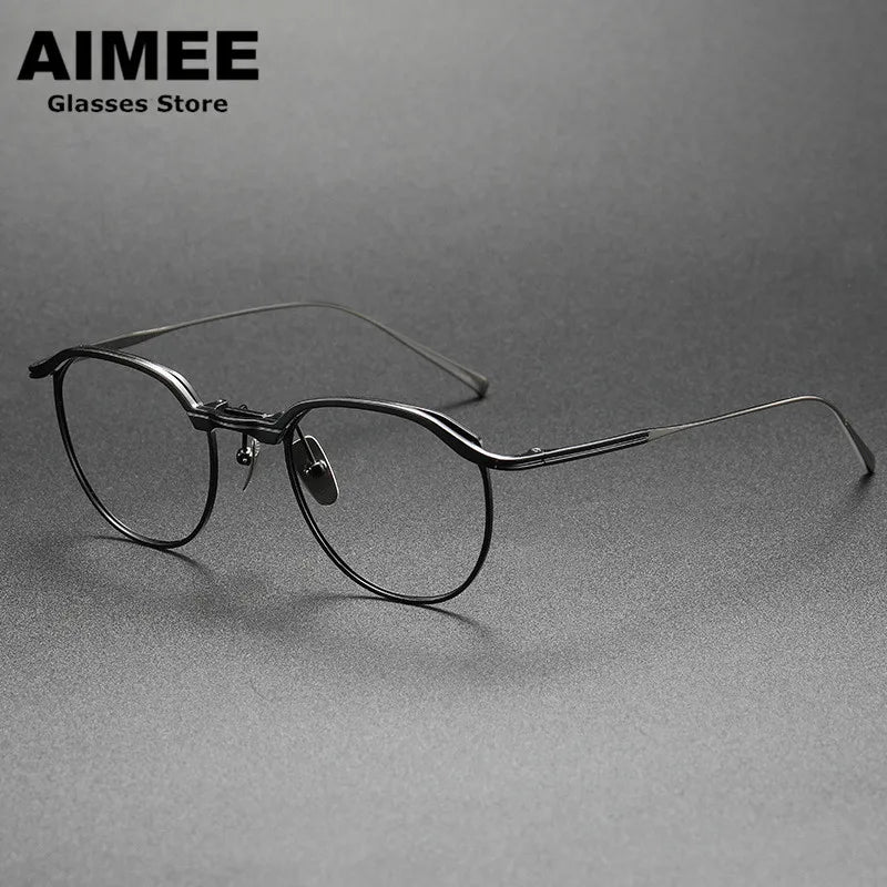 Aimee Unisex Full Rim Flat Top Square Titanium Acetate Eyeglasses 2147 Full Rim Aimee Black  