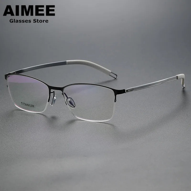 Aimee Unisex Semi Rim Square Screwless Titanium Eyeglasses 25119 Semi Rim Aimee Black-Silver  