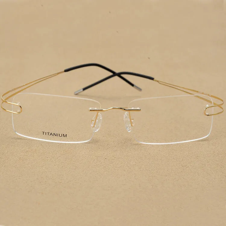 CCspace Unisex Rimless Rectangle Titanium Alloy Eyeglasses 300880 Rimless CCSpace Gold  