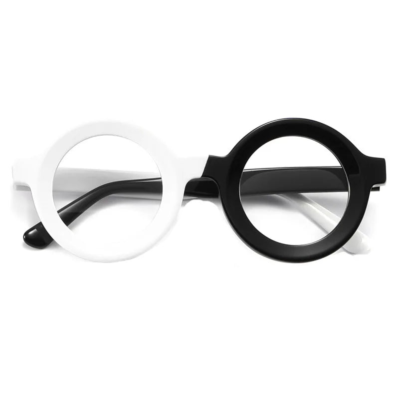 Cubojue Unisex Full Rim Round Acetate Reading Glasses 350697 Reading Glasses Cubojue black white 0 
