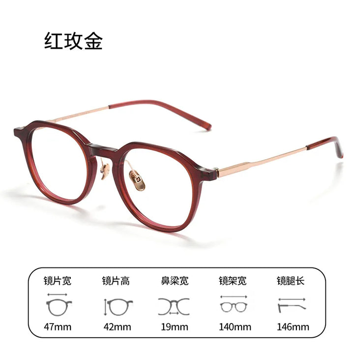 Bclear Unisex Full Rim Polygon Round Acetate Titanium Eyeglasses 298112