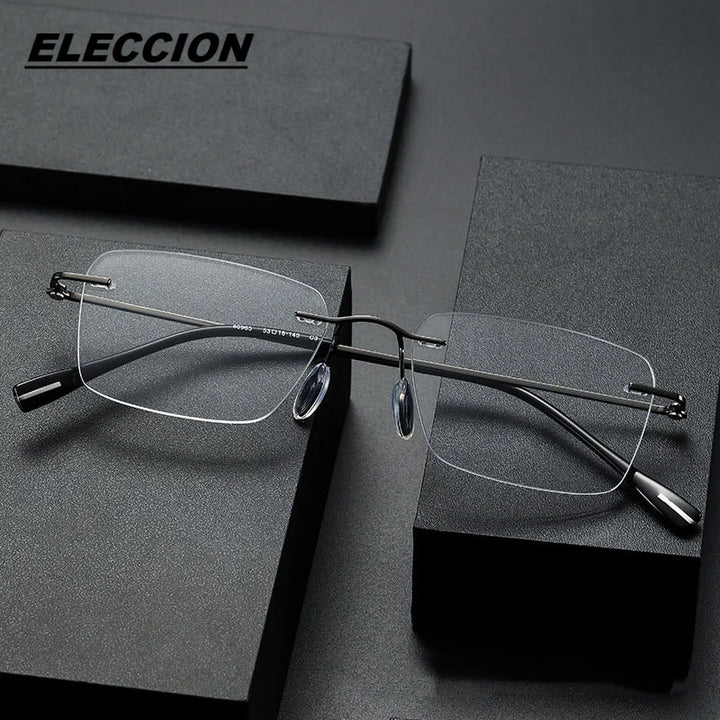 Eleccion Women's Rimless Square Titanium Eyeglasses 80965