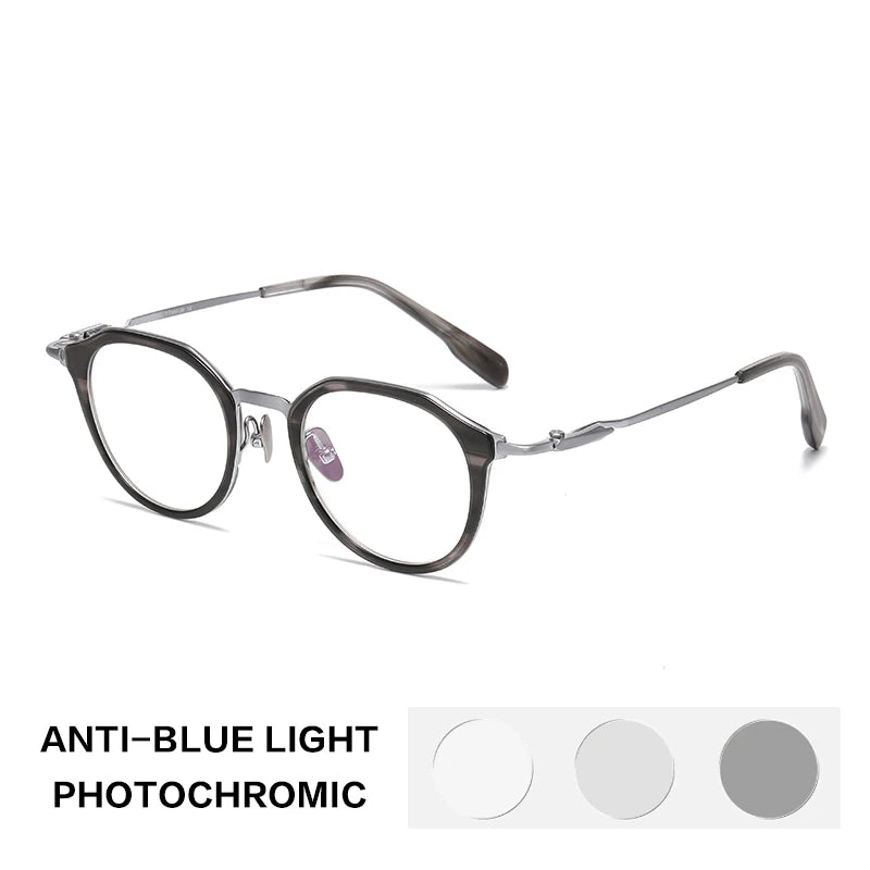 Gatenac Unisex Full Rim Oval Titanium Acetate Photochromic Reading Glasses 860058