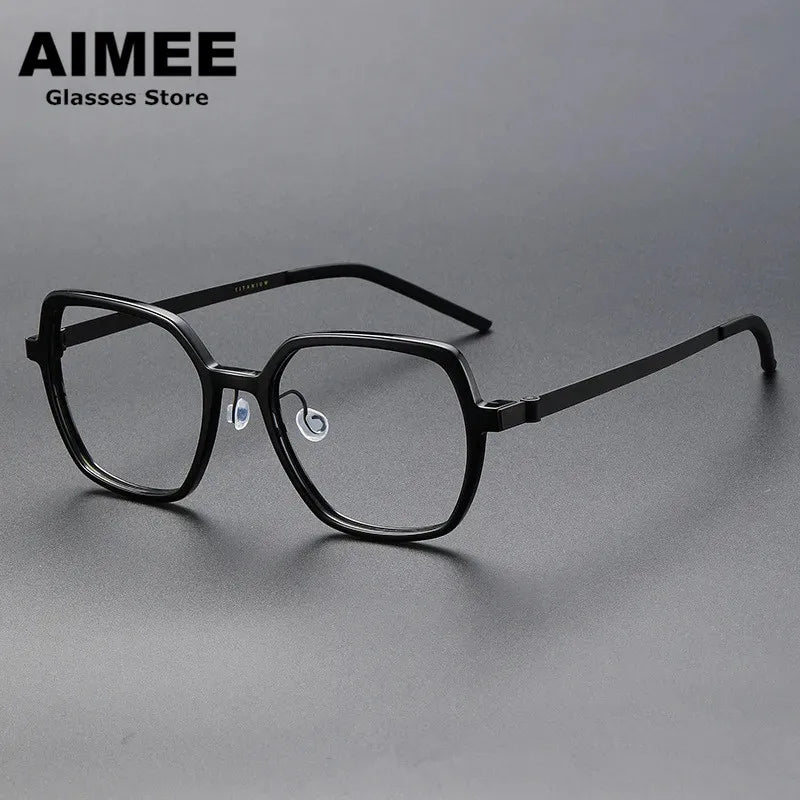 Aimee Unisex Full Rim Polygon Square Titanium Acetate Eyeglasses 11824