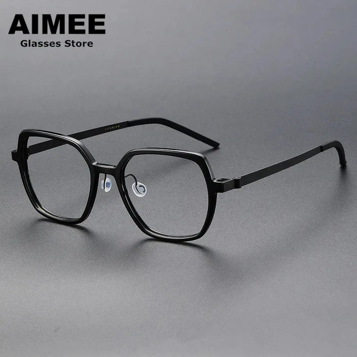 Aimee Unisex Full Rim Polygon Square Titanium Acetate Eyeglasses 11824