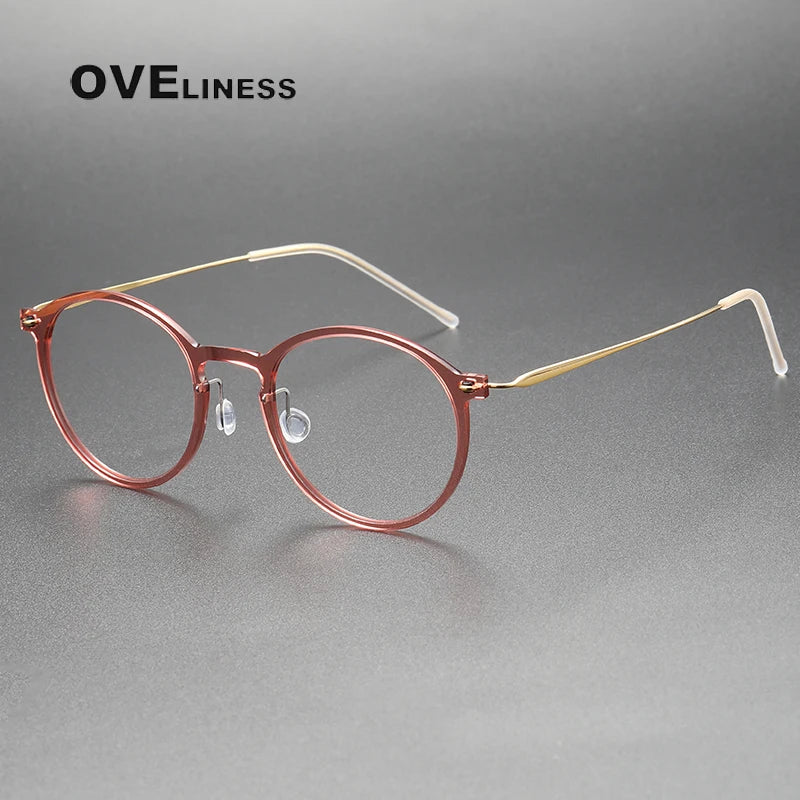 Oveliness Women's Full Rim Round Acetate Titanium Eyeglasses 326541