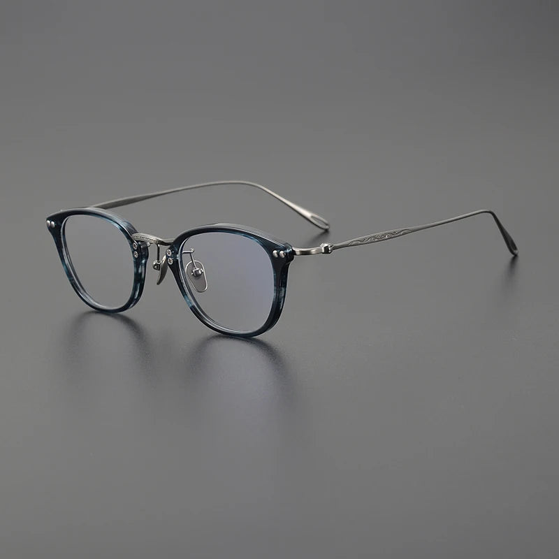 Black Mask Unisex Full Rim Square Titanium Acetate Eyeglasses 5955 Full Rim Black Mask Blue-Gray  