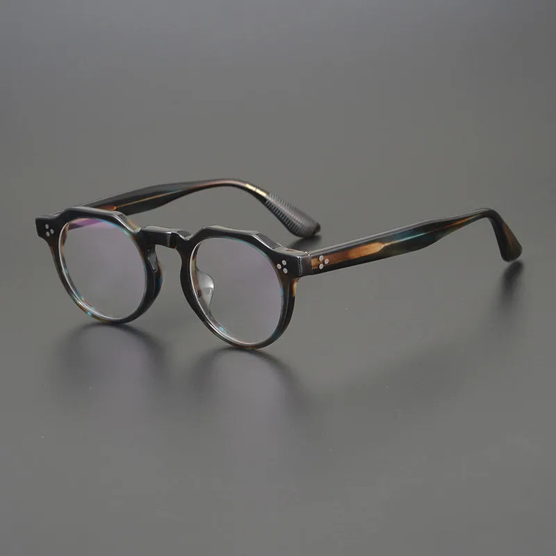 Black Mask Unisex Full Rim Acetate Flat Top Round Eyeglasses V9532 Full Rim Black Mask Blue Stripes  