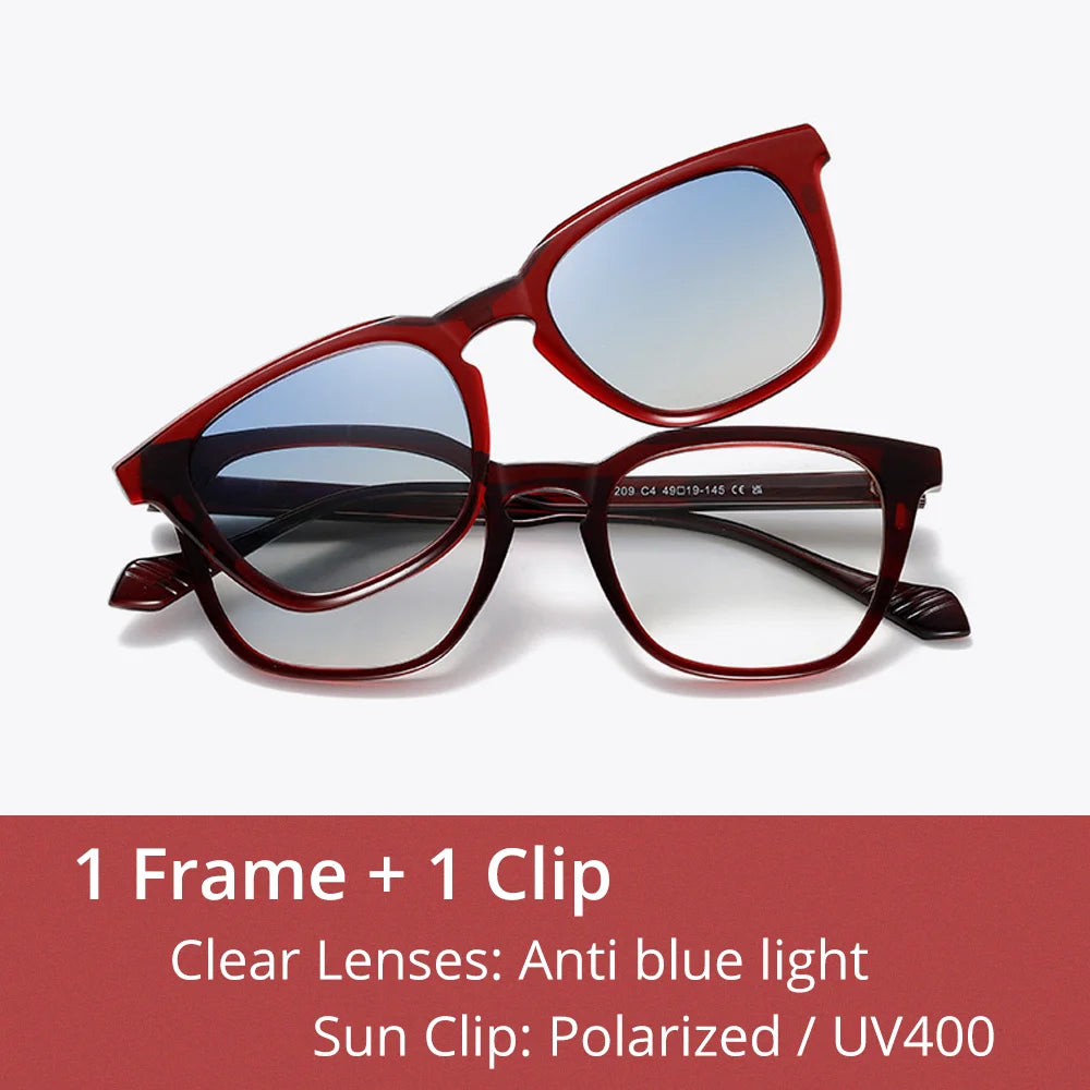 Ralferty Unisex Full Rim Square Acetate Tr 90 Eyeglasses Clip On Sunglasses 534209