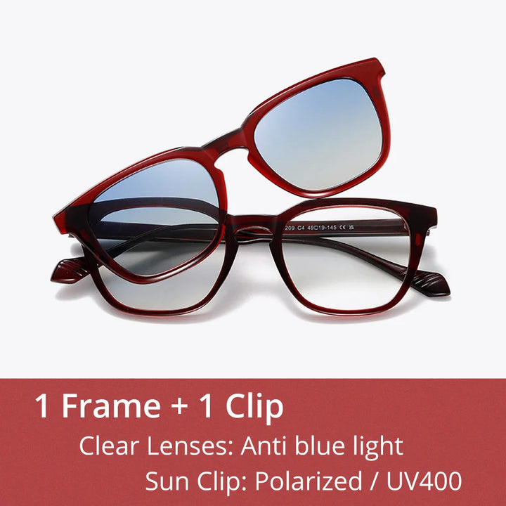 Ralferty Unisex Full Rim Square Acetate Tr 90 Eyeglasses Clip On Sunglasses 534209