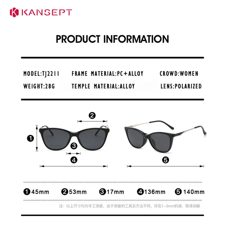 Kansept Women's Full Rim Cat Eye PC Alloy Reading Glasses Clip On Sunglasses 92211