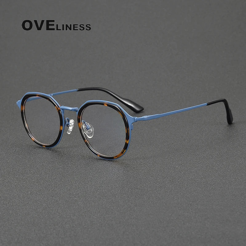 Oveliness Women's Full Rim Oval Acetate Titanium Eyeglasses 41100 Full Rim Oveliness blue