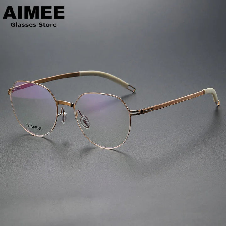 Aimee Unisex Full Rim Flat Top Round Titanium Acetate Eyeglasses 49819 Full Rim Aimee Golden  