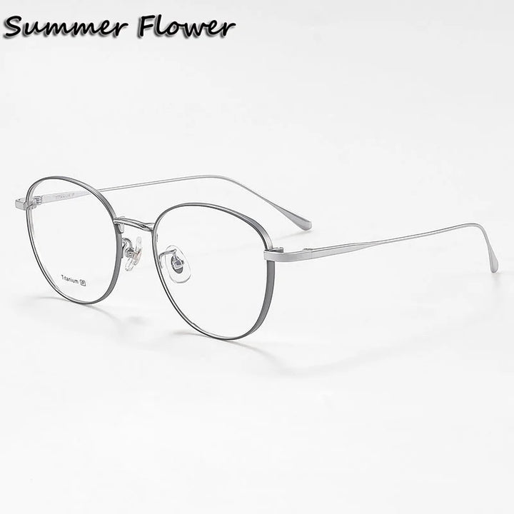 Summer Flower Women's Full Rim Oval Round Titanium Eyeglasses 87018 Full Rim Summer Flower Gray Silver