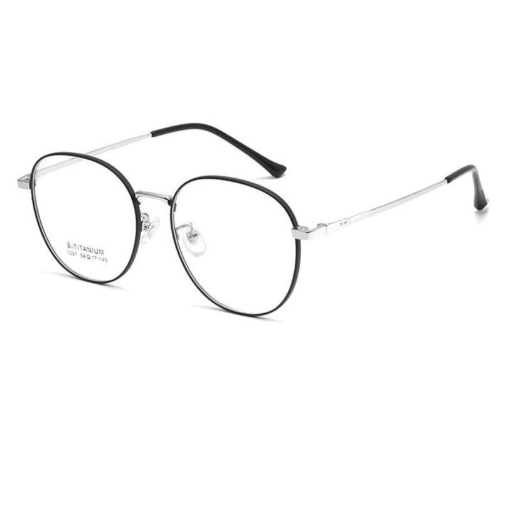 KatKani Unisex Full Rim Round Square Titanium Alloy Eyeglasses 1007T Full Rim KatKani Eyeglasses Black Silver  