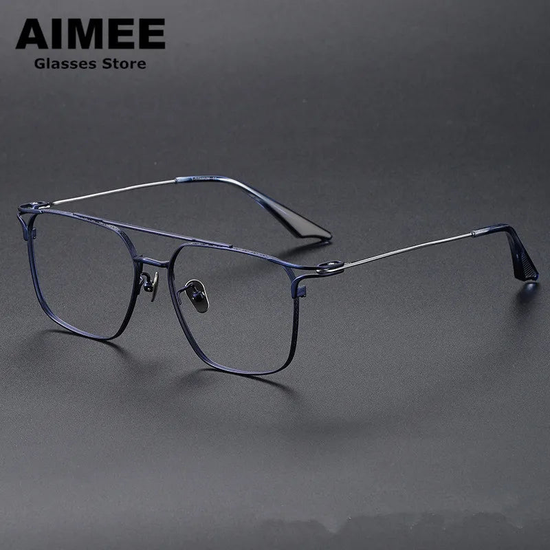 Aimee Unisex Full Rim Square Double Bridge Titanium Eyeglasses 81000 Full Rim Aimee Blue  