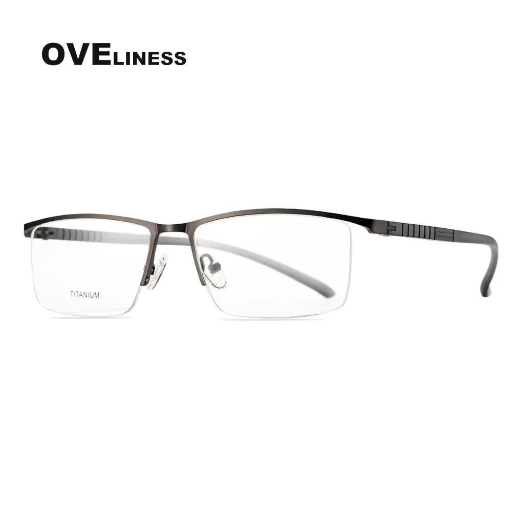 Oveliness Men's Semi Rim Brow Line Square Alloy Eyeglasses 9864 Semi Rim Oveliness gun  