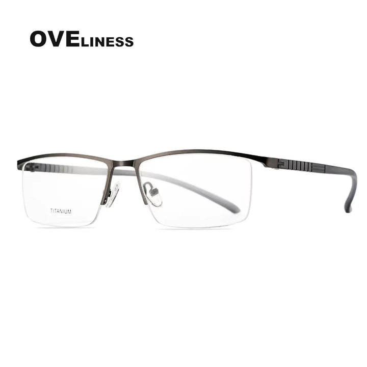 Oveliness Men's Semi Rim Brow Line Square Alloy Eyeglasses 9864 Semi Rim Oveliness gun  