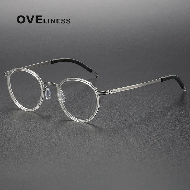 Oveliness Unisex Full Rim Round Acetate Titanium Eyeglasses O8202317 Full Rim Oveliness transparent silver  