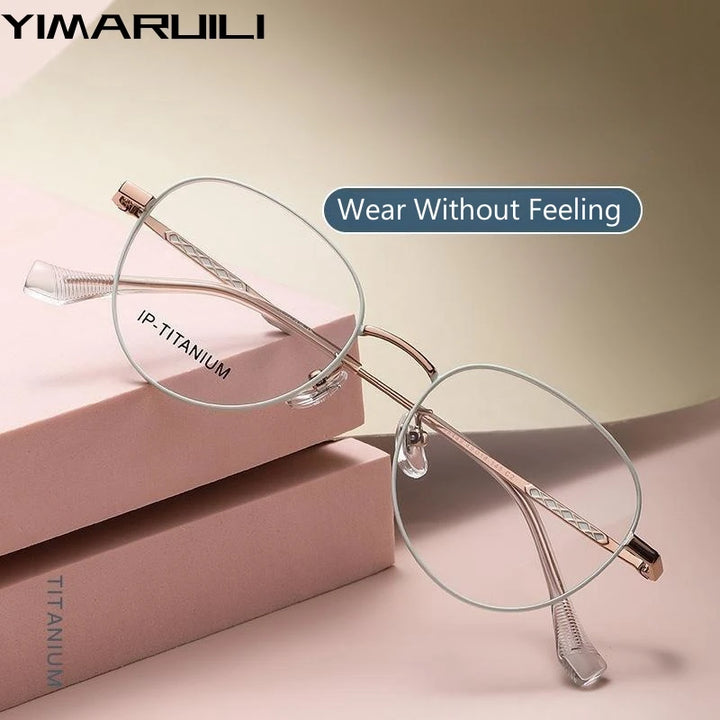 Yimaruili Women's Full Rim Oval Round Titanium Eyeglasses 98449 Full Rim Yimaruili Eyeglasses