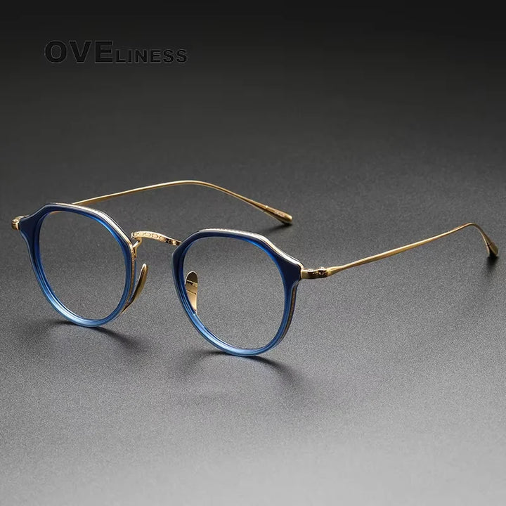 Oveliness Unisex Full Rim Round Oval Acetate Titanium Eyeglasses 14113 Full Rim Oveliness blue gold