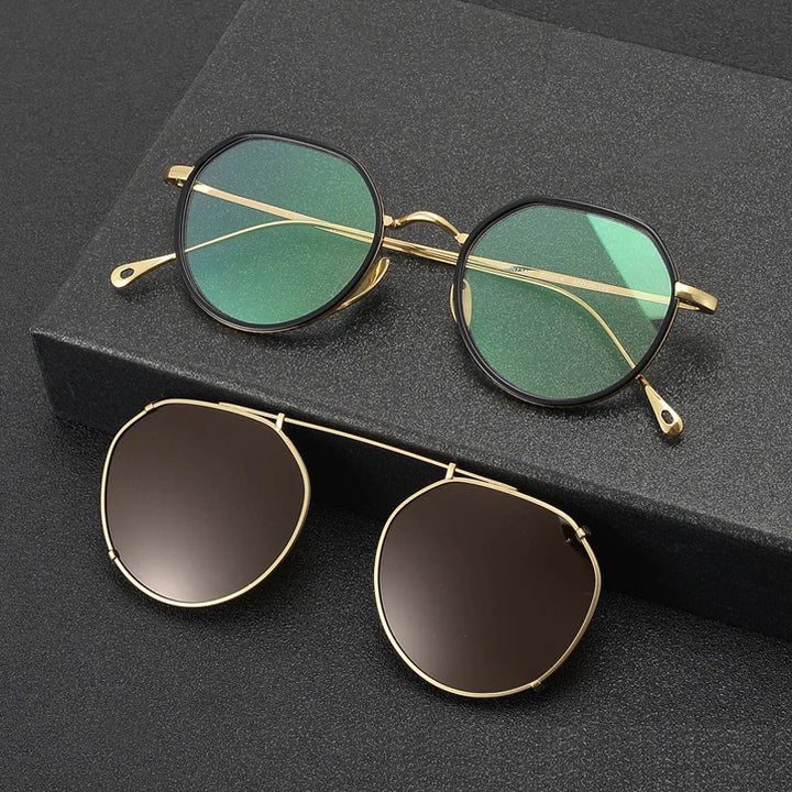 Black Mask Women's Full Rim Oval Acetate Titanium Eyeglasses Clip On Sunglasses 27310