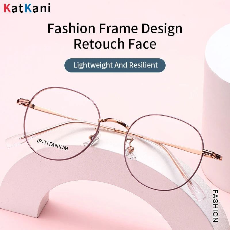 KatKani Unisex Full Rim Flat Top Round Titanium Eyeglasses 98587 Full Rim KatKani Eyeglasses   