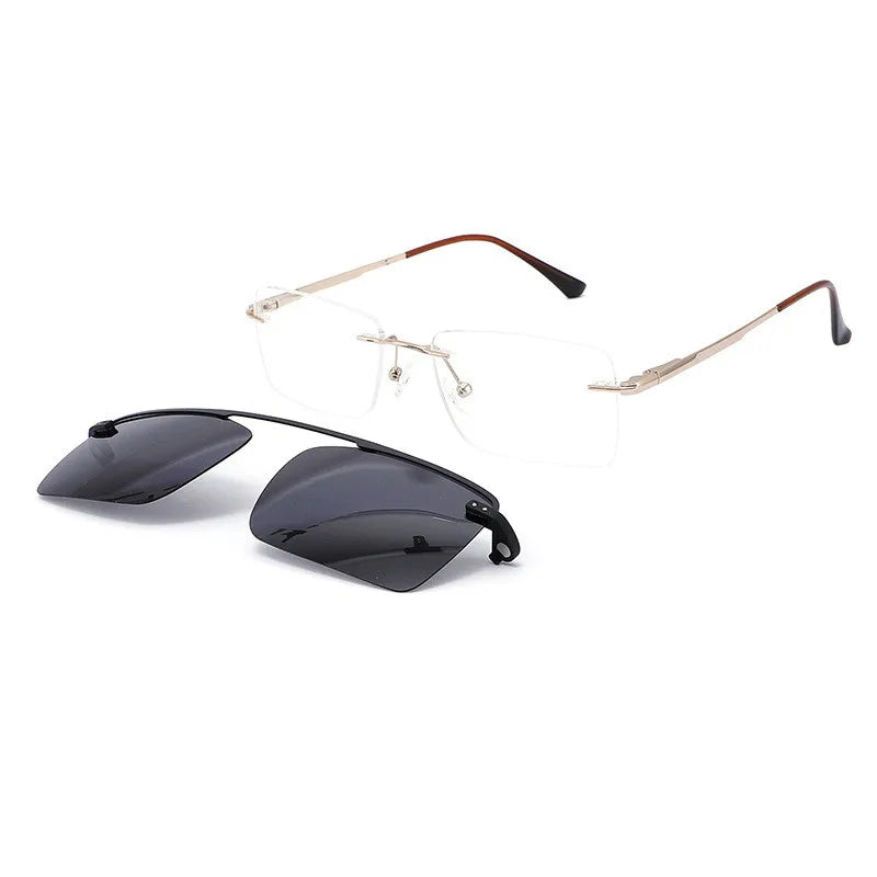 Summer Flower Unisex Rimless Square Alloy Eyeglasses Clip On Sunglasses 30674