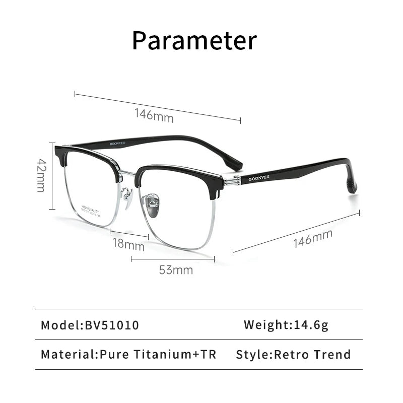 KatKani Men's Full Rim Square Titanium Tr 90 Eyeglasses B51010 Full Rim KatKani Eyeglasses   