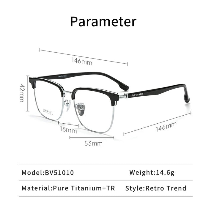 KatKani Men's Full Rim Square Titanium Tr 90 Eyeglasses B51010 Full Rim KatKani Eyeglasses   