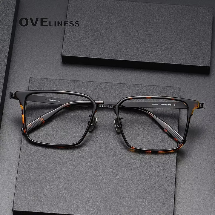 Oveliness Unisex Full Rim Square Acetate Titanium Eyeglasses 380986