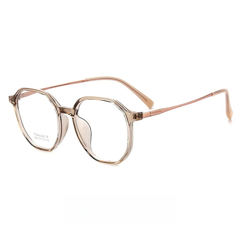 Yimaruili Unisex Full Rim Flat Top Oval Tr 90 Titanium Eyeglasses 8603 Full Rim Yimaruili Eyeglasses Light Tea