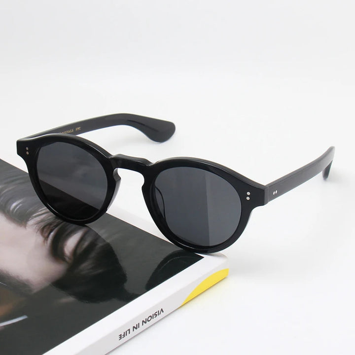 Black Mask Unisex Full Rim Round Acetate Polarized Sunglasses 26145