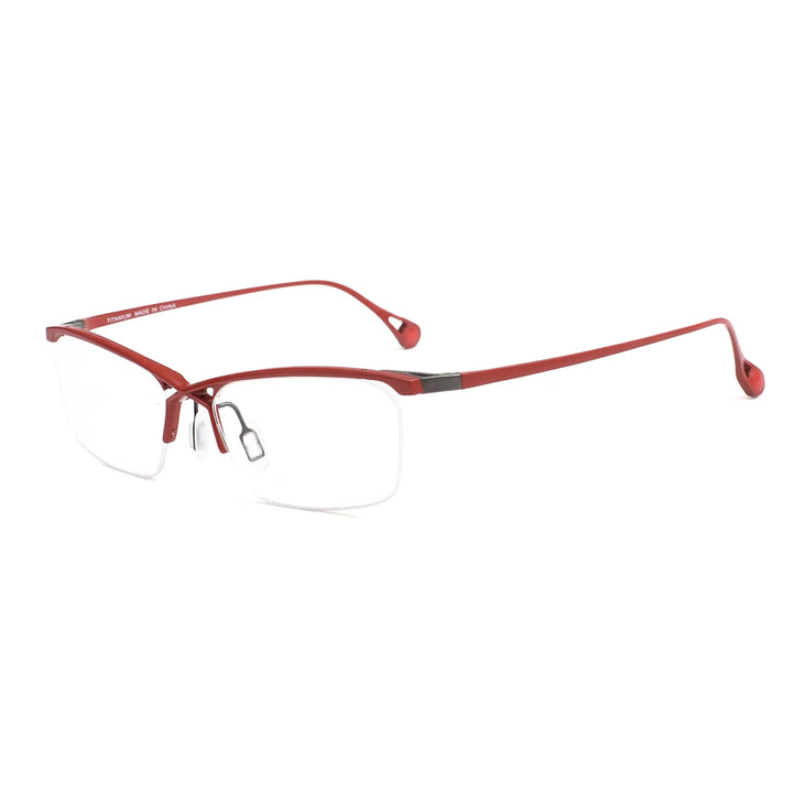 Muzz Mens Semi Rim Rectangle Titanium Eyeglasses 222 Semi Rim Muzz Red  