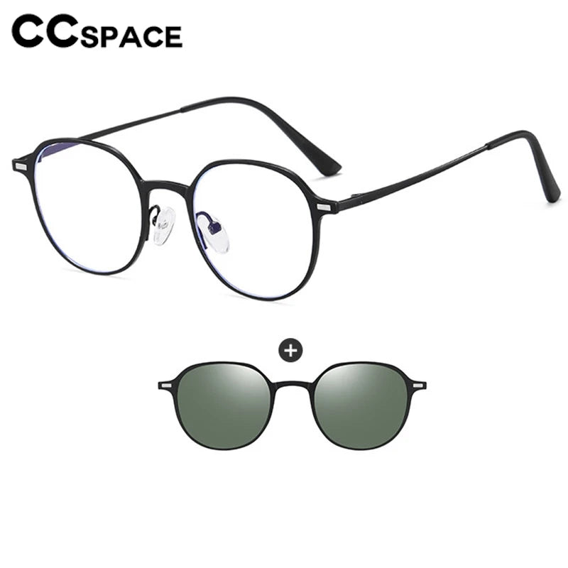 CCspace Women's Full Rim Round Alloy Eyeglasses Clip On Sunglasses 302078 With Clip Ons CCspace   