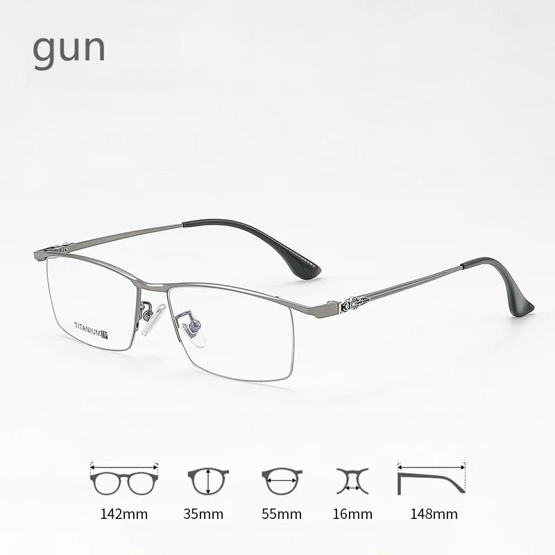 KatKani Mens Semi Rim Square Titanium Eyeglasses 88039 Semi Rim KatKani Eyeglasses GUN  