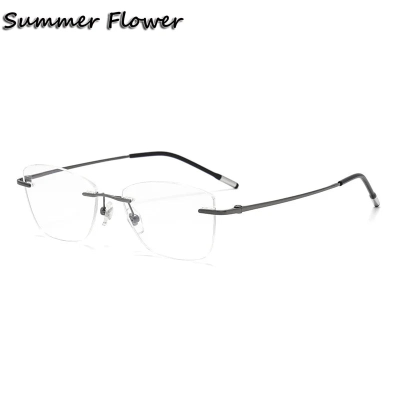 Summer Flower Women's Rimless Square Titanium Eyeglasses 841022 Rimless Summer Flower Gray