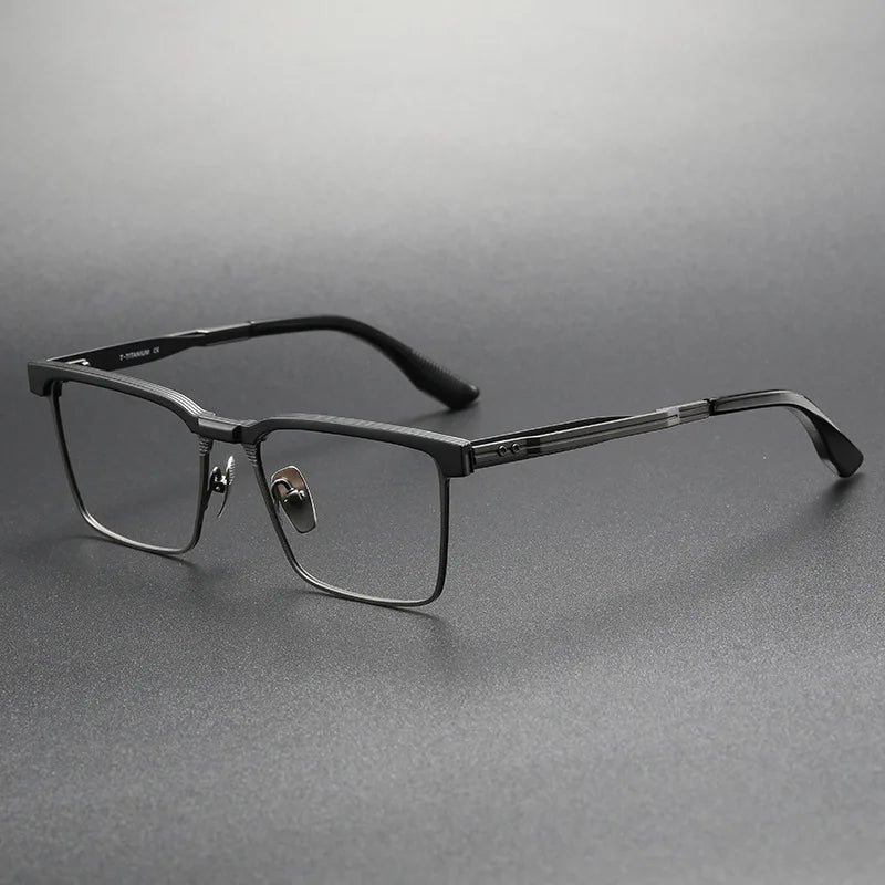 Hdcrafter Men's Full Rim Square Titanium Eyeglasses 173 Full Rim Hdcrafter Eyeglasses black-gun  
