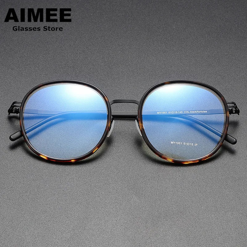 Aimee Unisex Full Rim Round Screwless Titanium Acetate Eyeglasses 2511 Full Rim Aimee Tortoise-Black  