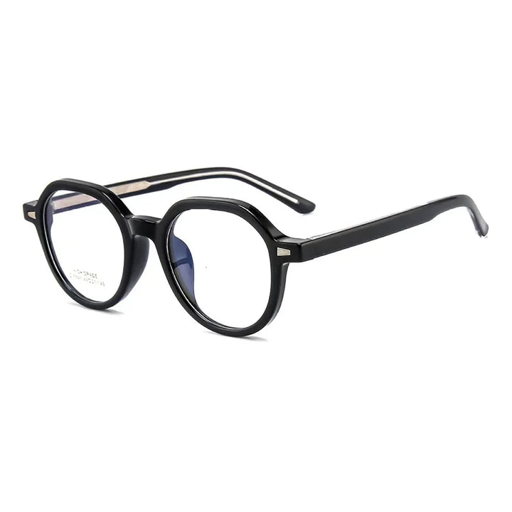 KatKani Unisex Full Rim Flat Top Polygon Tr 90 Eyeglasses 6848 Full Rim KatKani Eyeglasses Black  