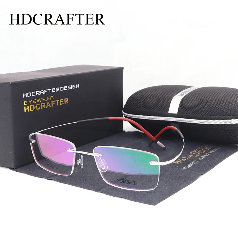 Hdcrafter Unisex Rimless Square Titanium Eyeglasses 87577 Rimless Hdcrafter Eyeglasses